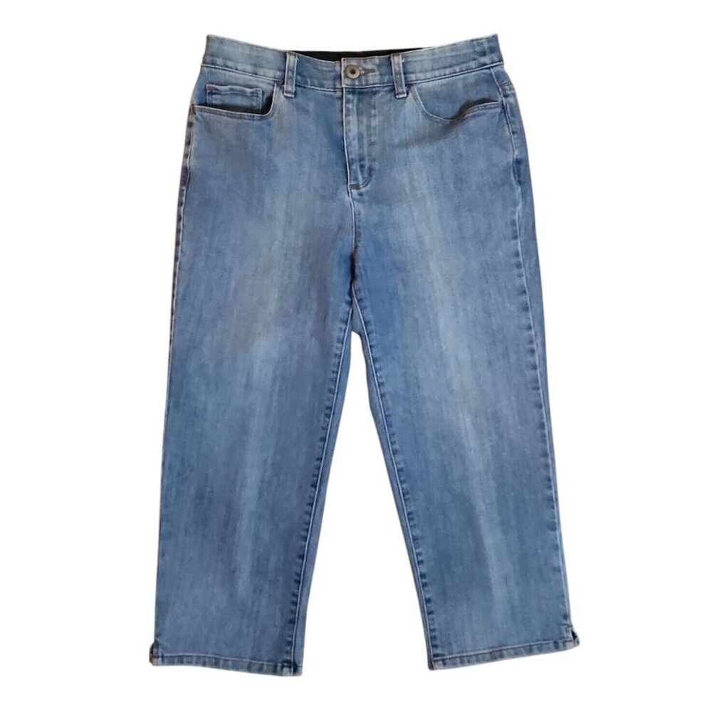 Christopher & Banks Crop Jeans Womens Size 4 Solid All Blue Denim Comfort Waist‎